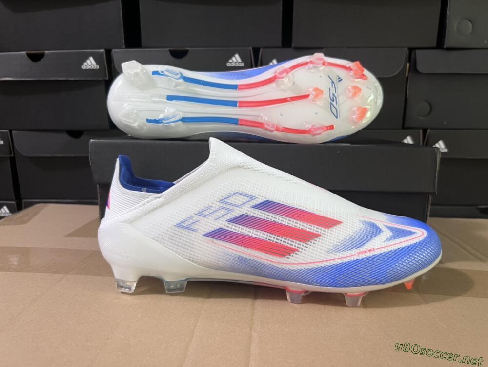 Men's Adidas F50 Adizero FG Football Boots - White/Blue/Orange