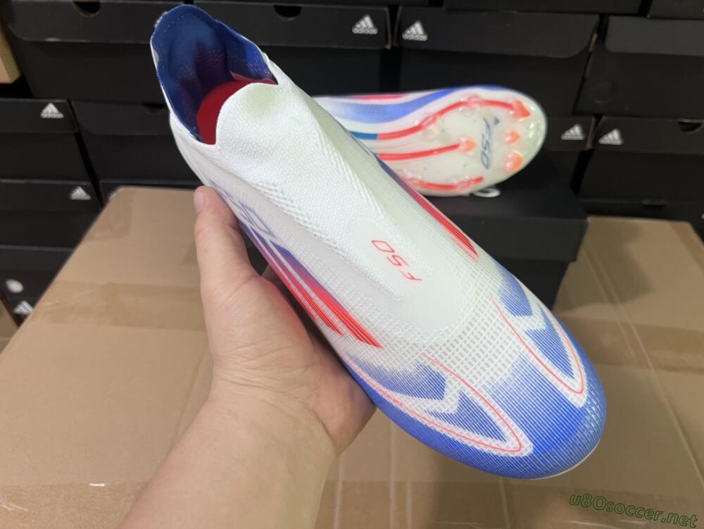 Men's Adidas F50 Adizero FG Football Boots - White/Blue/Orange