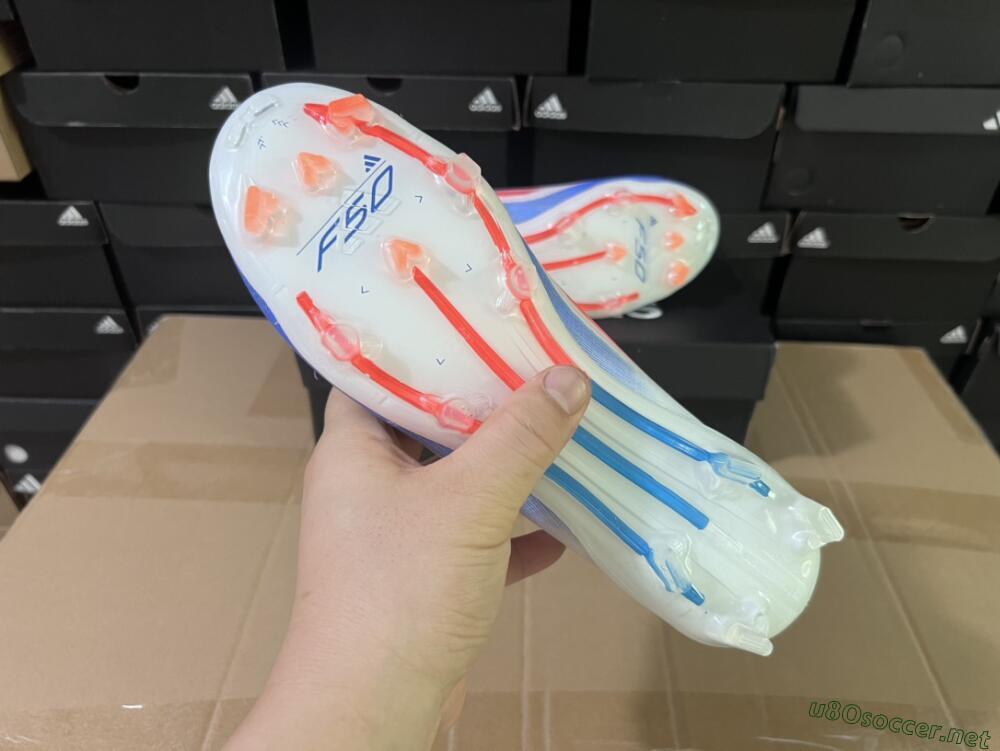 Men's Adidas F50 Adizero FG Football Boots - White/Blue/Orange
