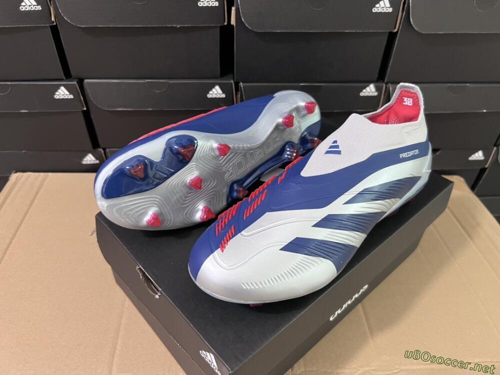 Unisex Adidas Predator Accuracy+ Laceless FG Football Boots - Silver/Blue/Red