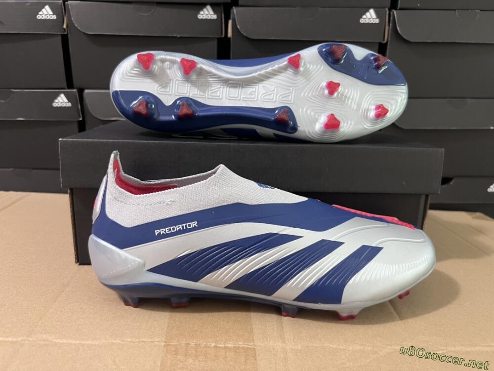 Unisex Adidas Predator Accuracy+ Laceless FG Football Boots - Silver/Blue/Red