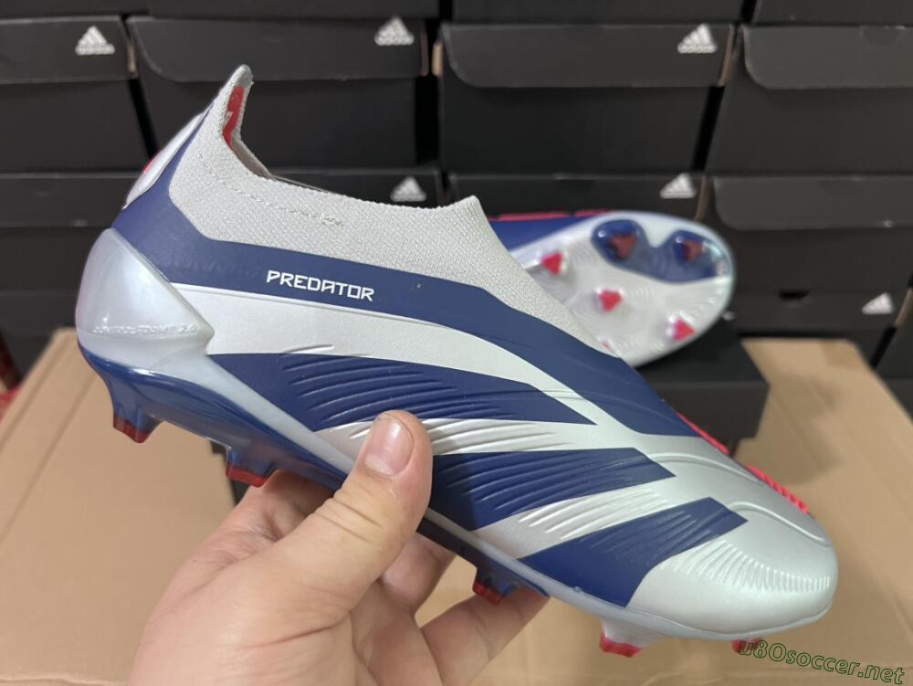 Unisex Adidas Predator Accuracy+ Laceless FG Football Boots - Silver/Blue/Red