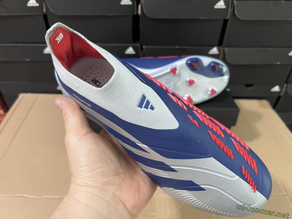 Unisex Adidas Predator Accuracy+ Laceless FG Football Boots - Silver/Blue/Red