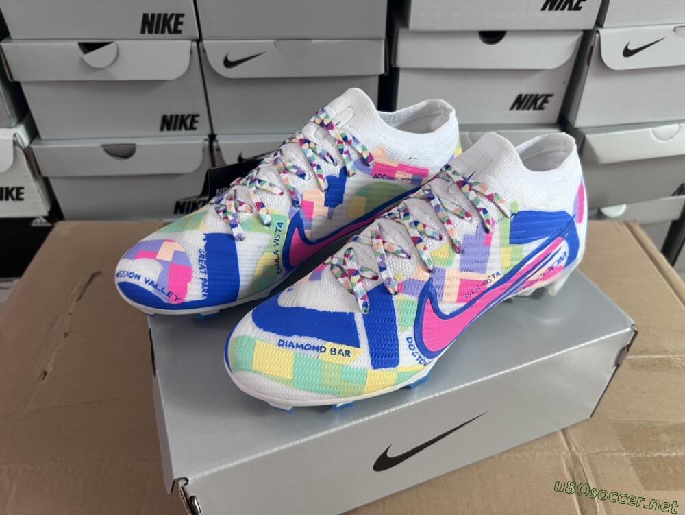 Unisex Nike Air Zoom Mercurial Vapor 15 Elite FG Football Boots - Beige/Blue/Yellow/Pink