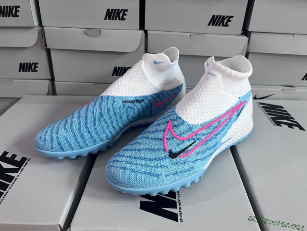 Men's Nike Phantom GX Elite DF Link TF Football Shoes - White/Blue/Pink