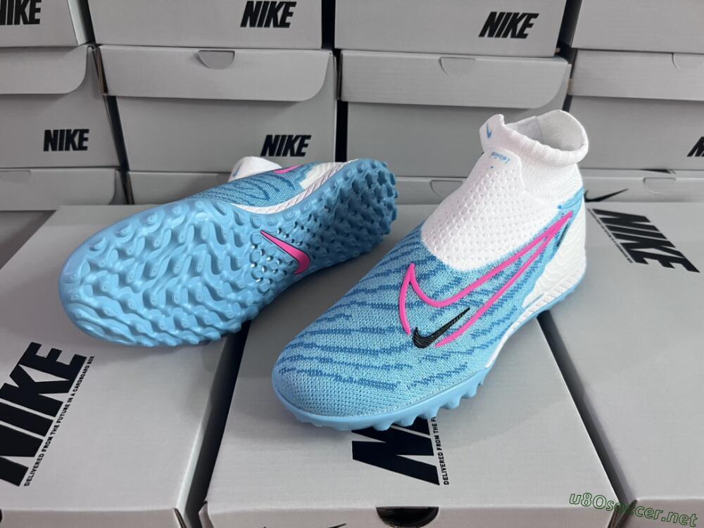 Men's Nike Phantom GX Elite DF Link TF Football Shoes - White/Blue/Pink