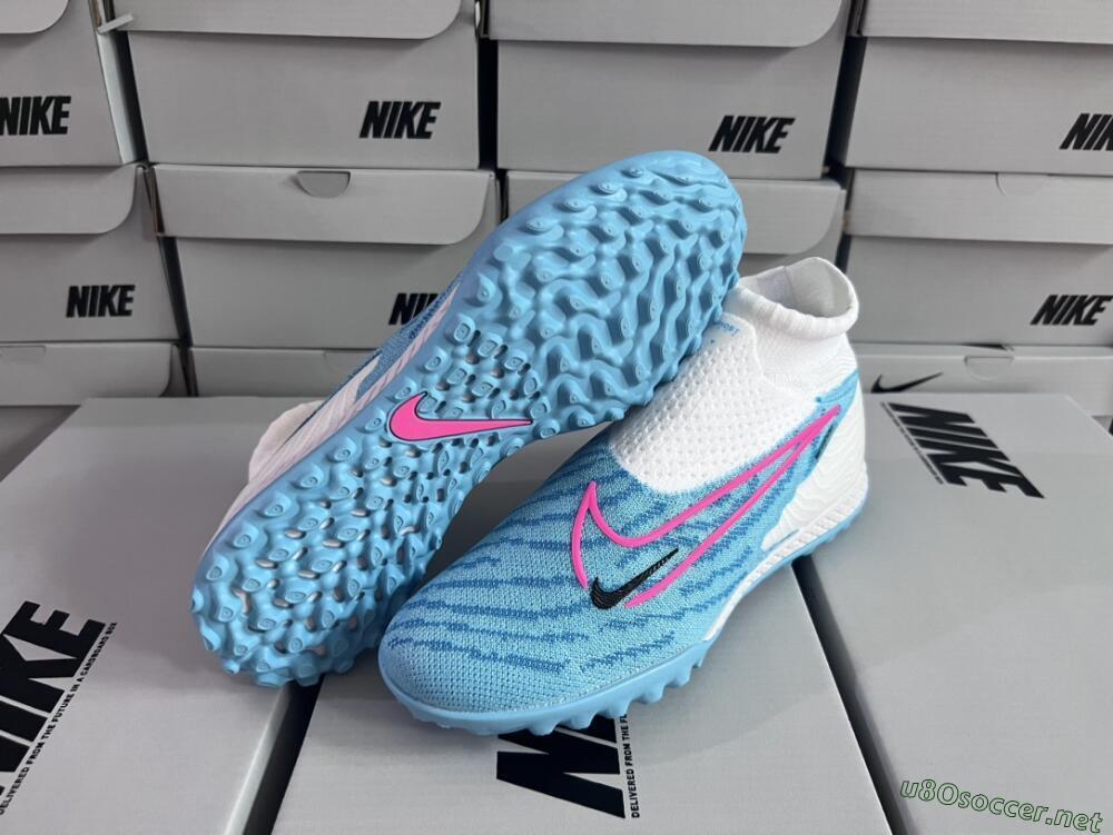 Men's Nike Phantom GX Elite DF Link TF Football Shoes - White/Blue/Pink