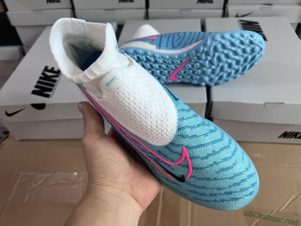 Men's Nike Phantom GX Elite DF Link TF Football Shoes - White/Blue/Pink