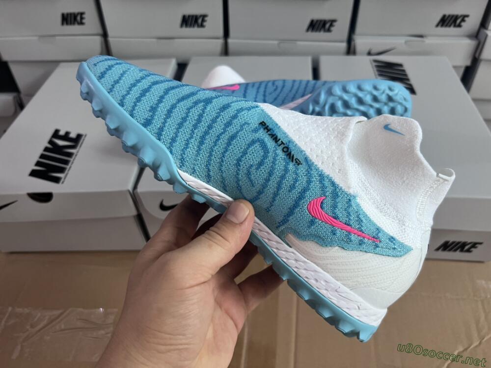 Men's Nike Phantom GX Elite DF Link TF Football Shoes - White/Blue/Pink
