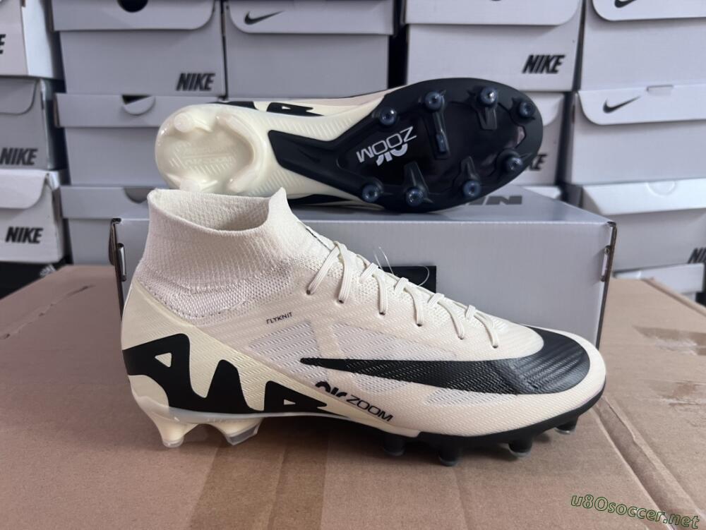 Men's Nike Air Zoom Mercurial Superfly 9 Elite AG Football Boots - Beige/Black/White