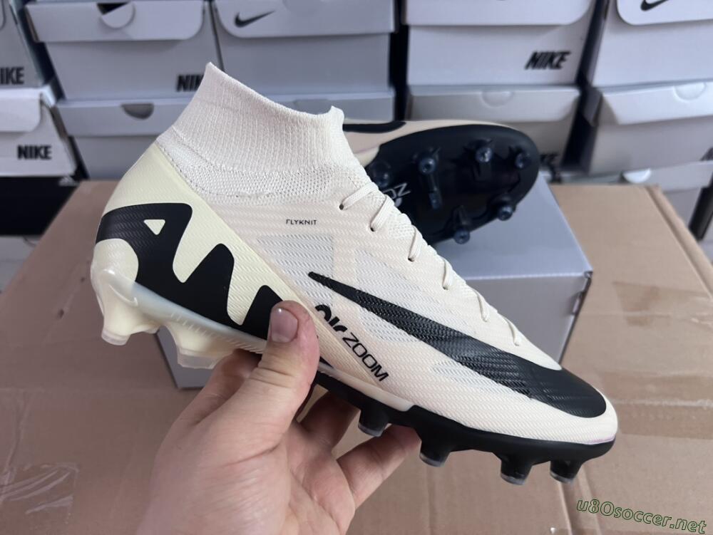 Men's Nike Air Zoom Mercurial Superfly 9 Elite AG Football Boots - Beige/Black/White