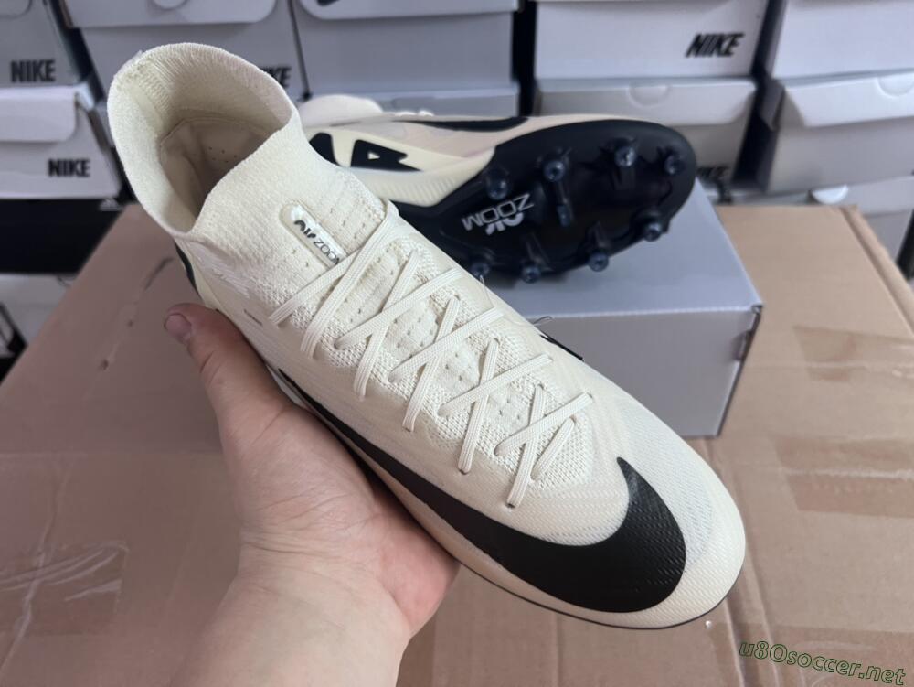 Men's Nike Air Zoom Mercurial Superfly 9 Elite AG Football Boots - Beige/Black/White