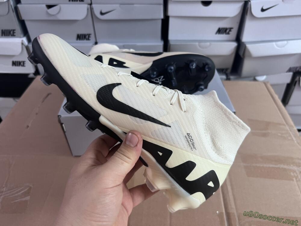 Men's Nike Air Zoom Mercurial Superfly 9 Elite AG Football Boots - Beige/Black/White