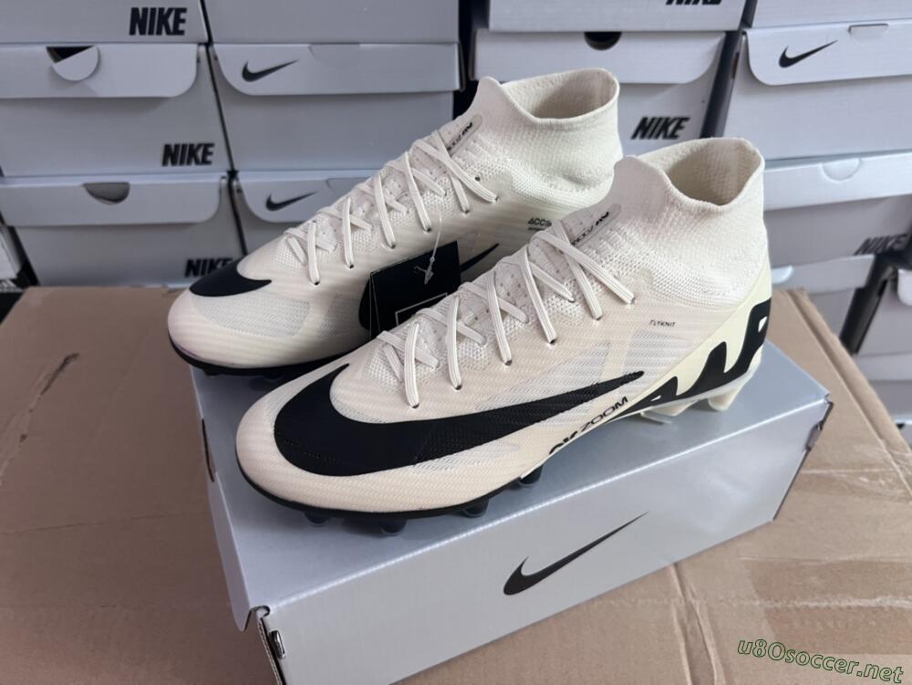 Men's Nike Air Zoom Mercurial Superfly 9 Elite AG Football Boots - Beige/Black/White