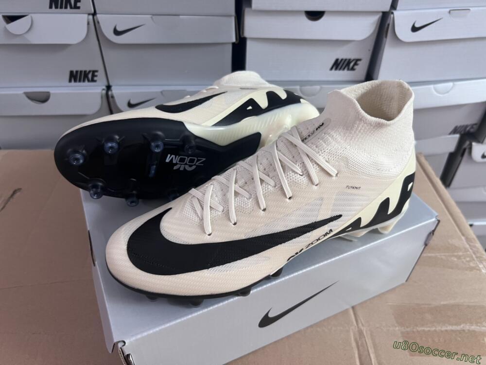 Men's Nike Air Zoom Mercurial Superfly 9 Elite AG Football Boots - Beige/Black/White