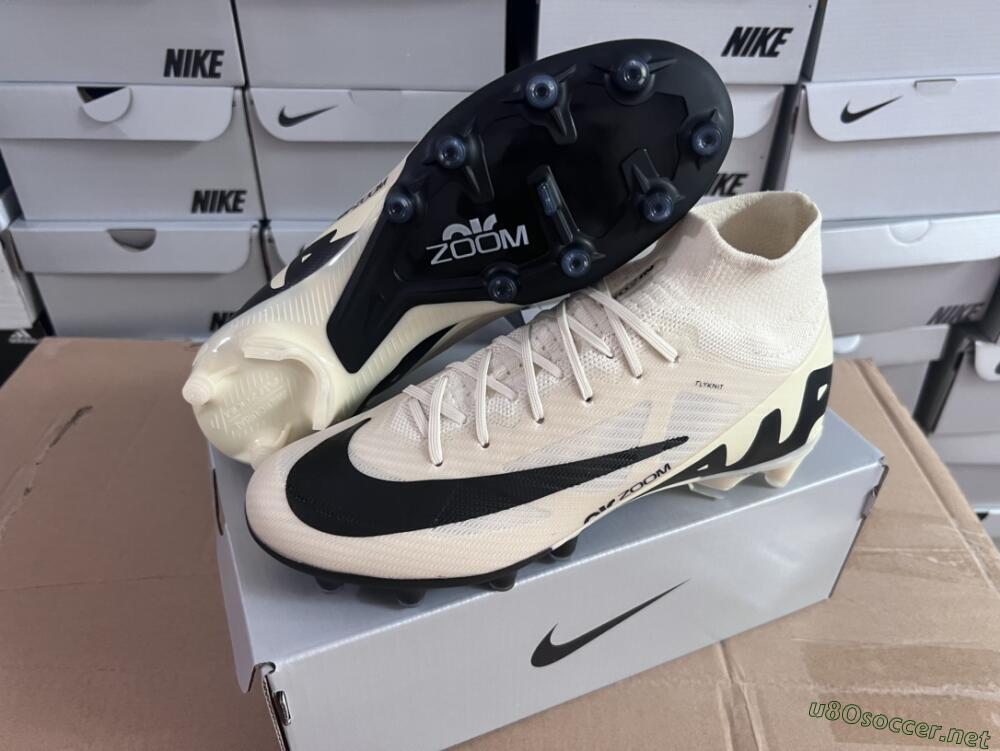 Men's Nike Air Zoom Mercurial Superfly 9 Elite AG Football Boots - Beige/Black/White