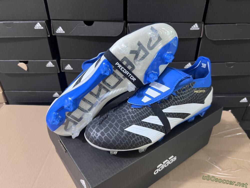 Unisex Adidas Predator Elite Foldover Tongue FG Football Boots - Black/White/Blue