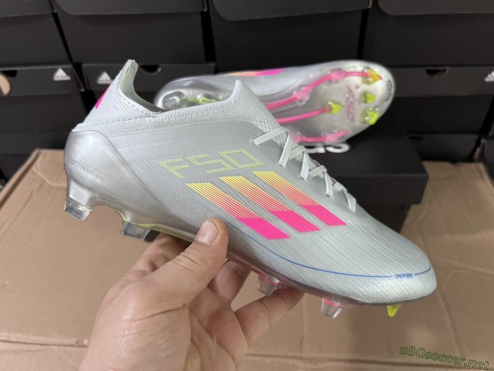Unisex Adidas F50 Adizero FG Football Boots - Silver/Yellow/Pink