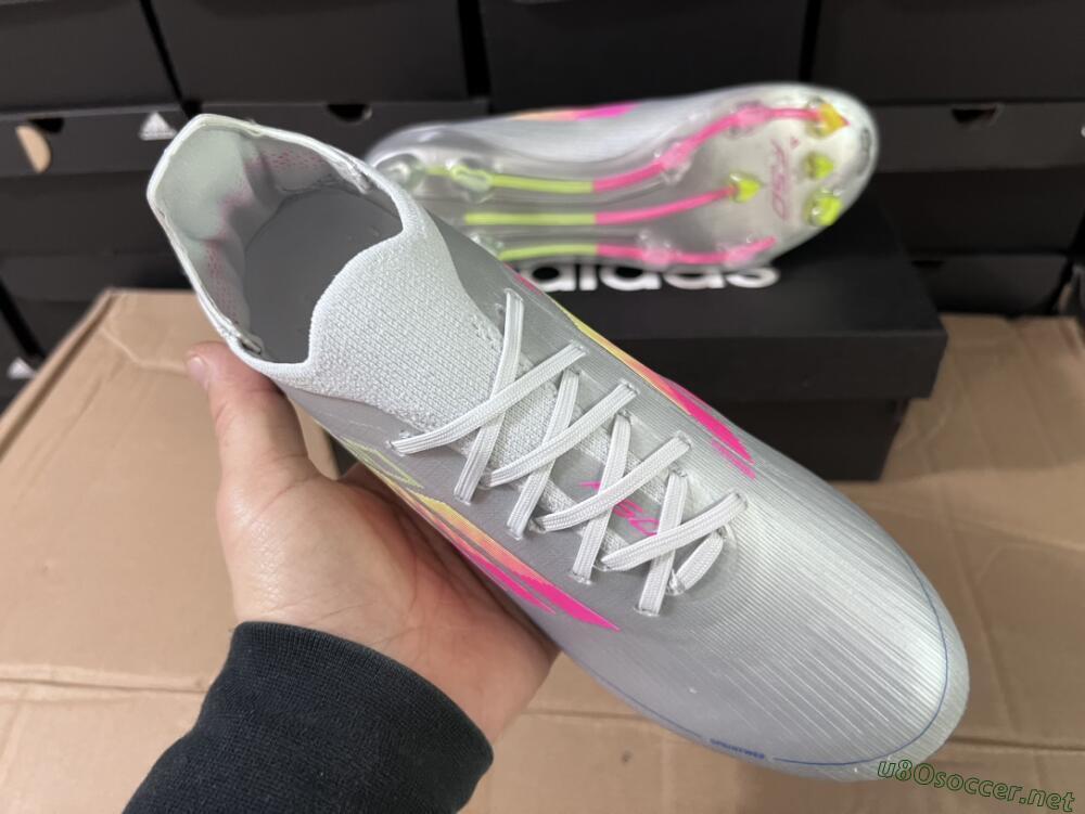 Unisex Adidas F50 Adizero FG Football Boots - Silver/Yellow/Pink