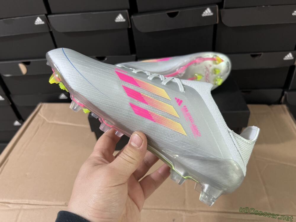 Unisex Adidas F50 Adizero FG Football Boots - Silver/Yellow/Pink