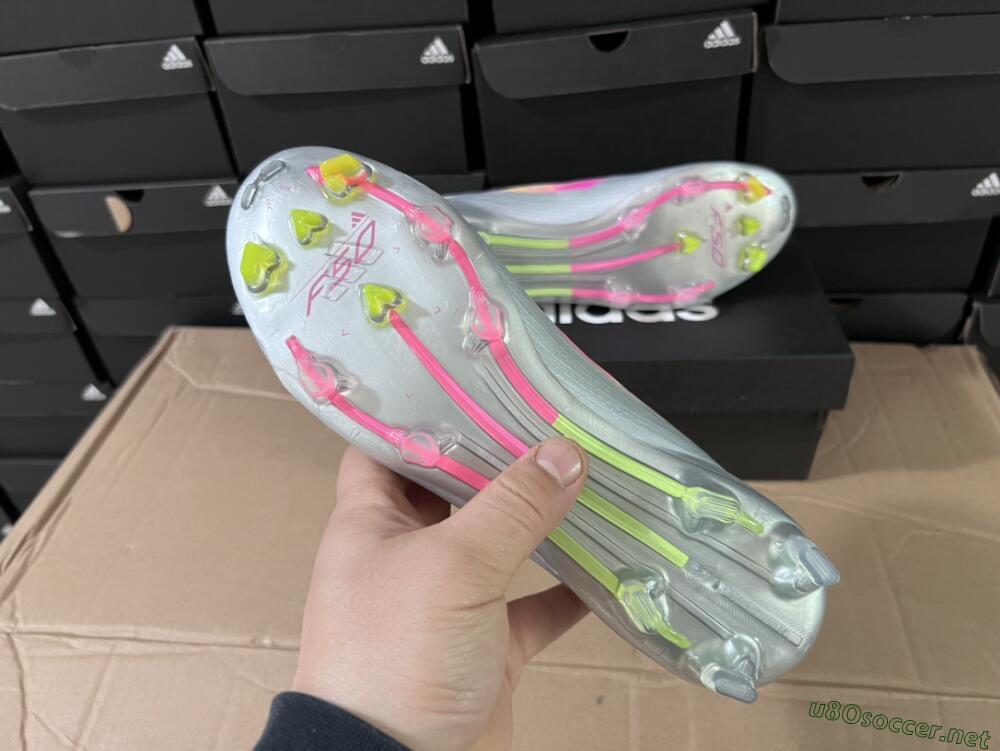 Unisex Adidas F50 Adizero FG Football Boots - Silver/Yellow/Pink