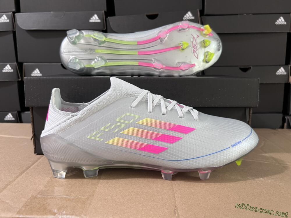 Unisex Adidas F50 Adizero FG Football Boots - Silver/Yellow/Pink