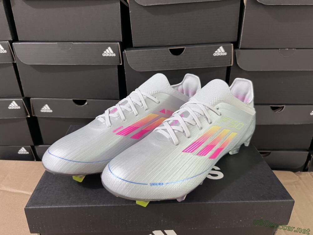 Unisex Adidas F50 Adizero FG Football Boots - Silver/Yellow/Pink