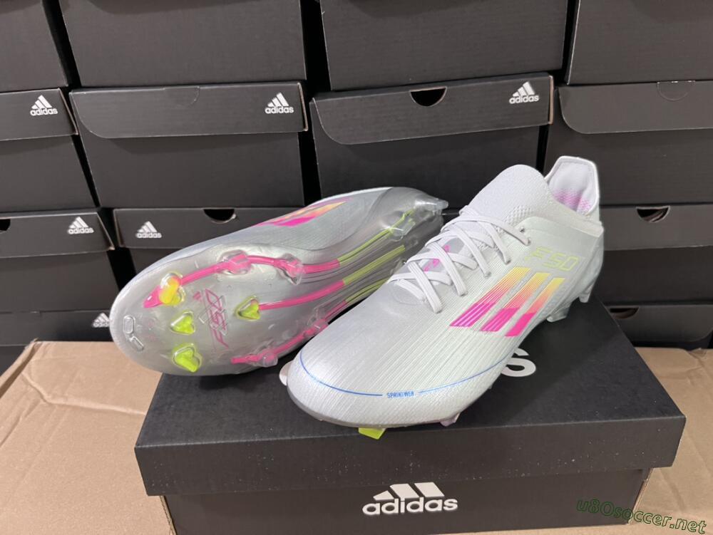 Unisex Adidas F50 Adizero FG Football Boots - Silver/Yellow/Pink