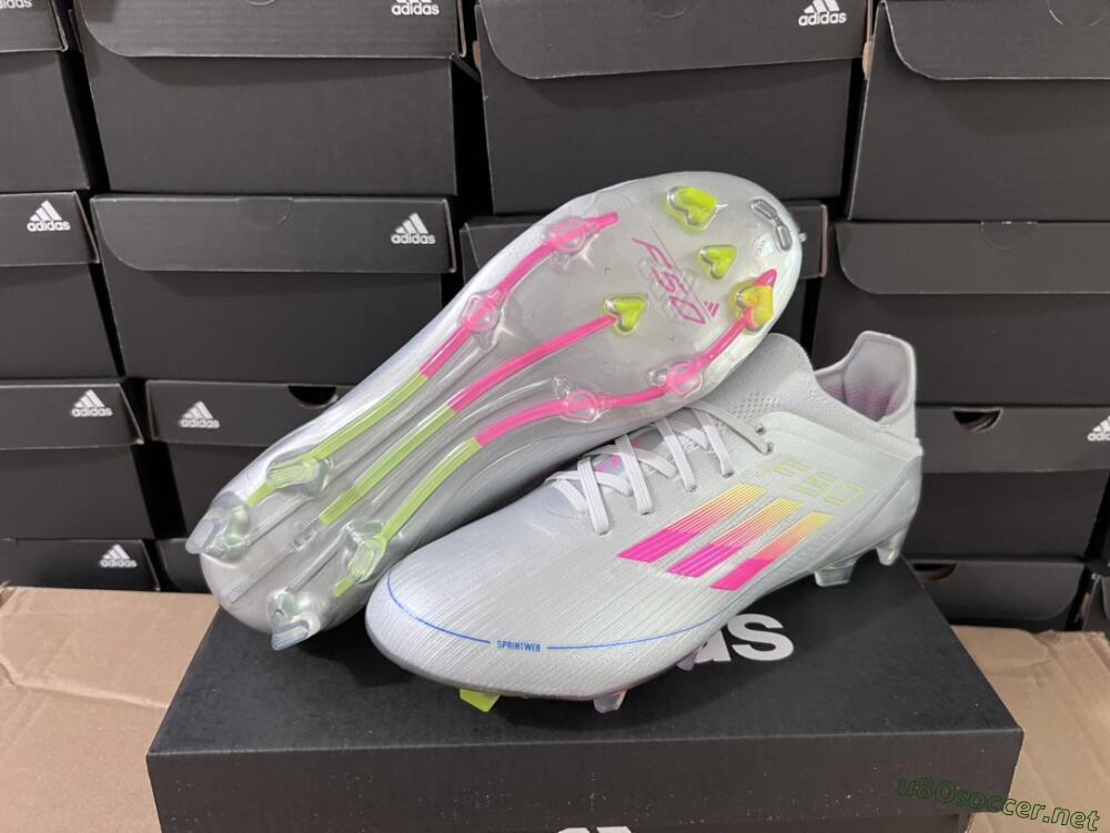 Unisex Adidas F50 Adizero FG Football Boots - Silver/Yellow/Pink