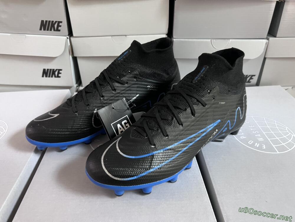 Unisex Nike Air Zoom Mercurial Superfly 9 Elite AG Football Boots - Black/Blue/White