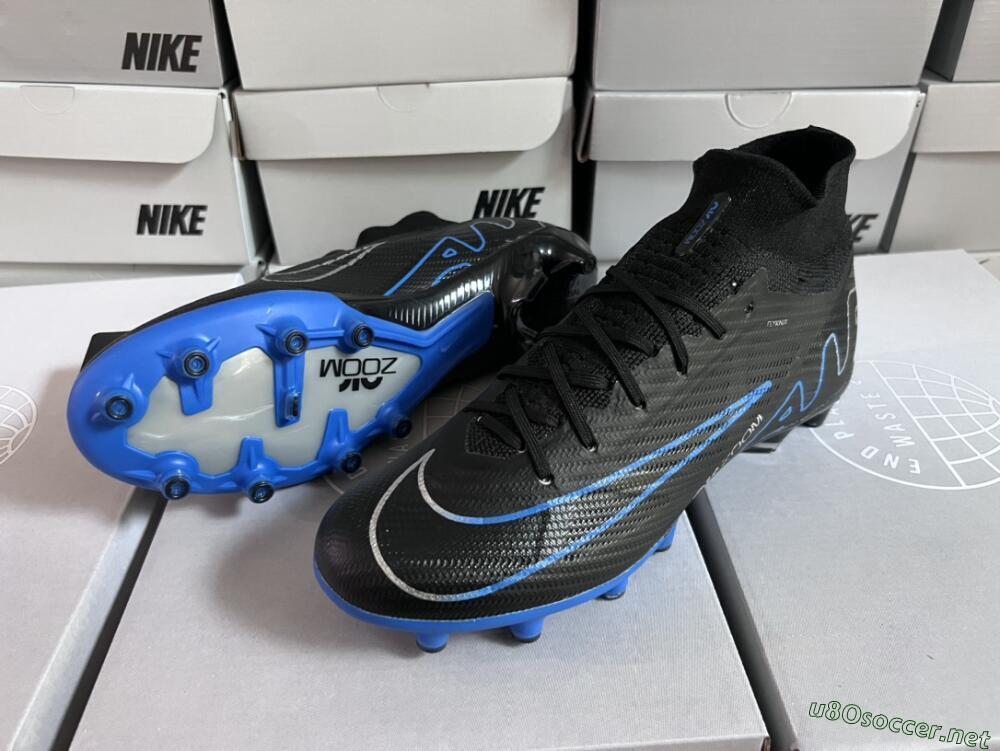Unisex Nike Air Zoom Mercurial Superfly 9 Elite AG Football Boots - Black/Blue/White
