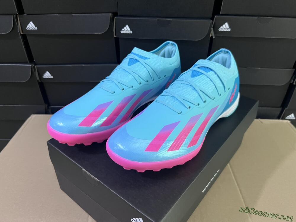 Men's Adidas X Crazyfast.1 TF Football Shoes - Jade/Pink/Purple