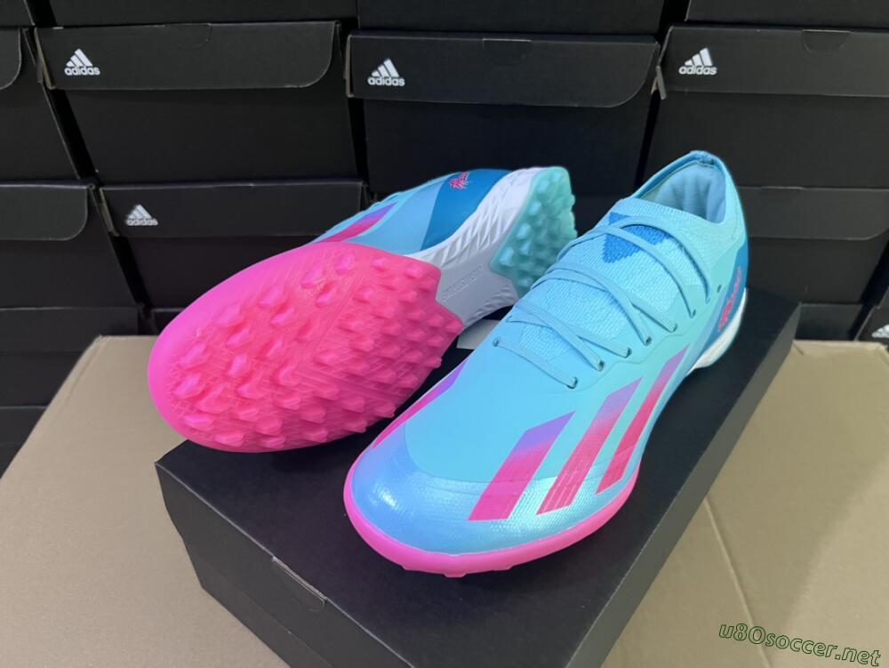 Men's Adidas X Crazyfast.1 TF Football Shoes - Jade/Pink/Purple