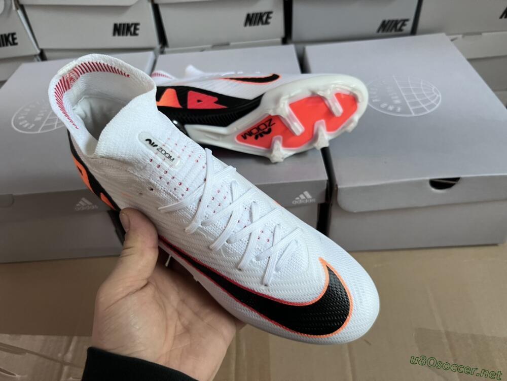 Unisex Nike Air Zoom Mercurial Superfly 9 Elite FG Football Boots - White/Orange/Black