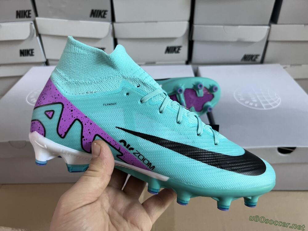 Unisex Nike Air Zoom Mercurial Superfly 9 Elite AG Football Boots - Jade/Purple/Black