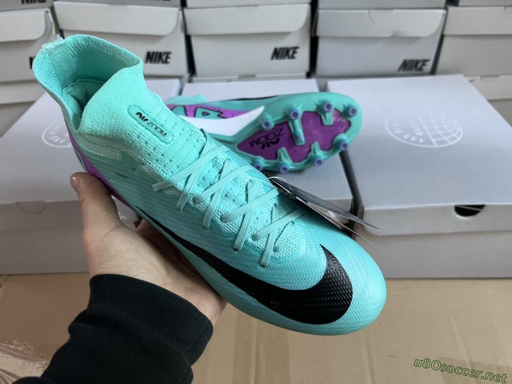 Unisex Nike Air Zoom Mercurial Superfly 9 Elite AG Football Boots - Jade/Purple/Black
