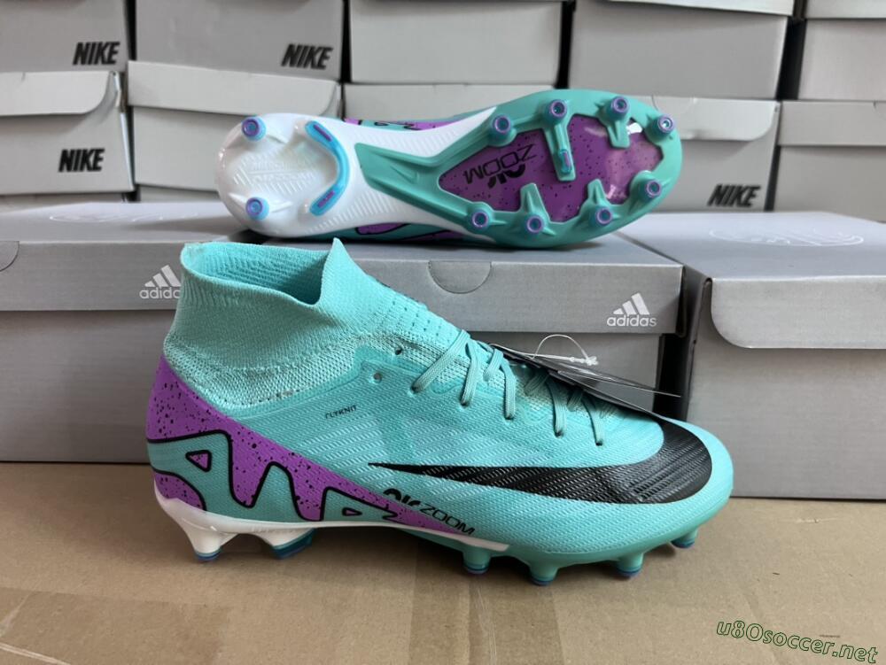 Unisex Nike Air Zoom Mercurial Superfly 9 Elite AG Football Boots - Jade/Purple/Black