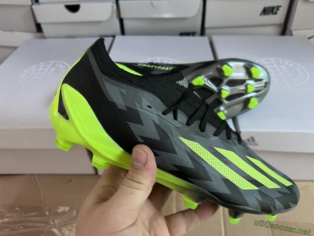 Men's Adidas x Crazyfast.1 FG Football Boots - Black/Green