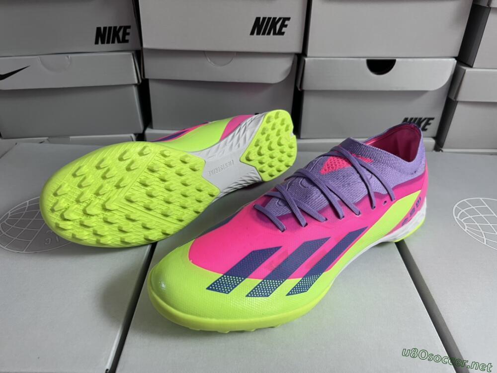 Men's Adidas X Crazyfast.1 TF Football Shoes - Pink/Purple/Blue/Green