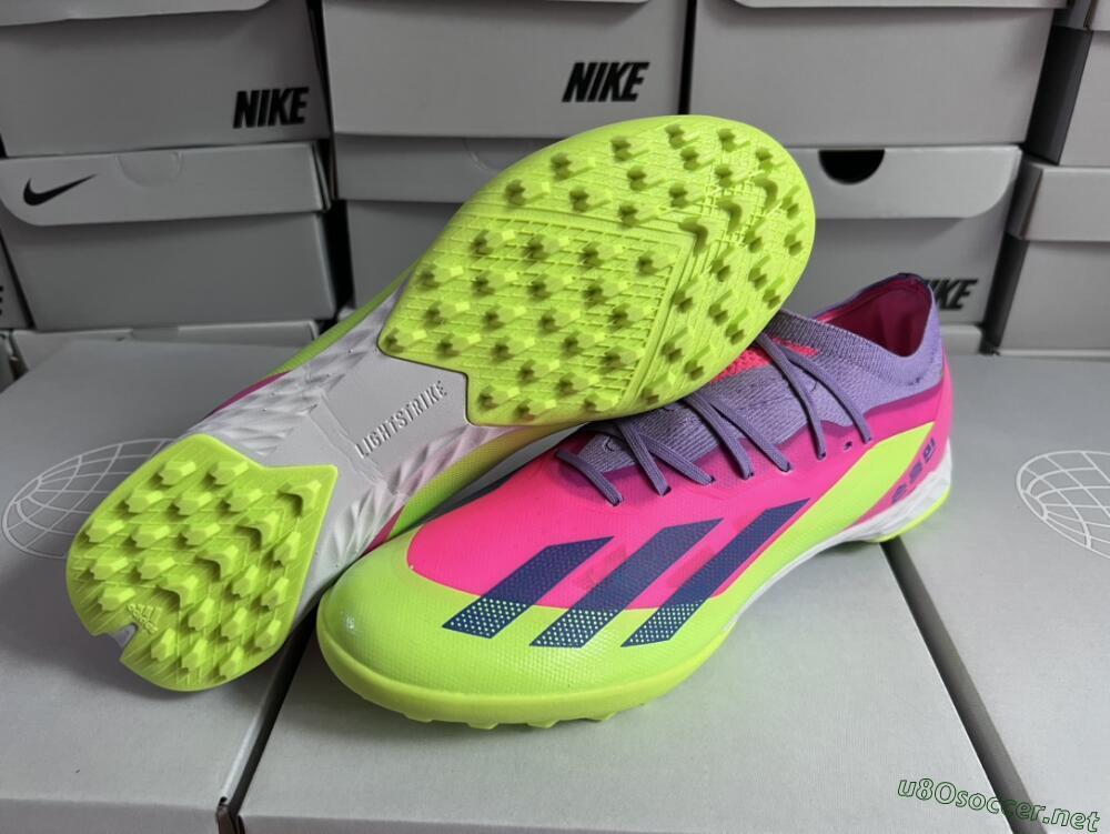 Men's Adidas X Crazyfast.1 TF Football Shoes - Pink/Purple/Blue/Green