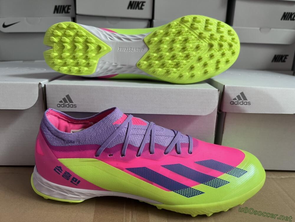 Men's Adidas X Crazyfast.1 TF Football Shoes - Pink/Purple/Blue/Green