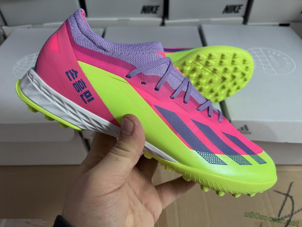 Men's Adidas X Crazyfast.1 TF Football Shoes - Pink/Purple/Blue/Green