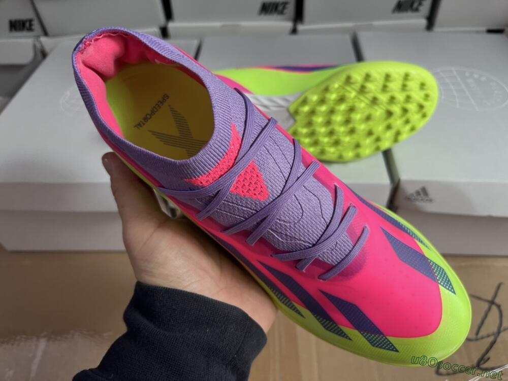 Men's Adidas X Crazyfast.1 TF Football Shoes - Pink/Purple/Blue/Green
