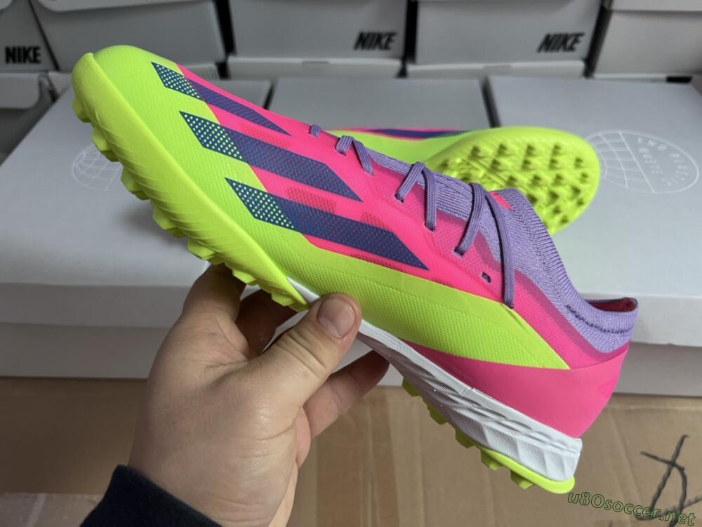 Men's Adidas X Crazyfast.1 TF Football Shoes - Pink/Purple/Blue/Green