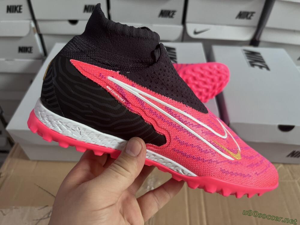 Men's Nike Phantom GX Elite DF Link TF Football Shoes - Pink/Gold/White/Black