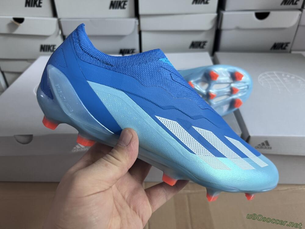 Men's Adidas X Crazyfast.1 Laceless FG Football Boots - Blue/White/Jade