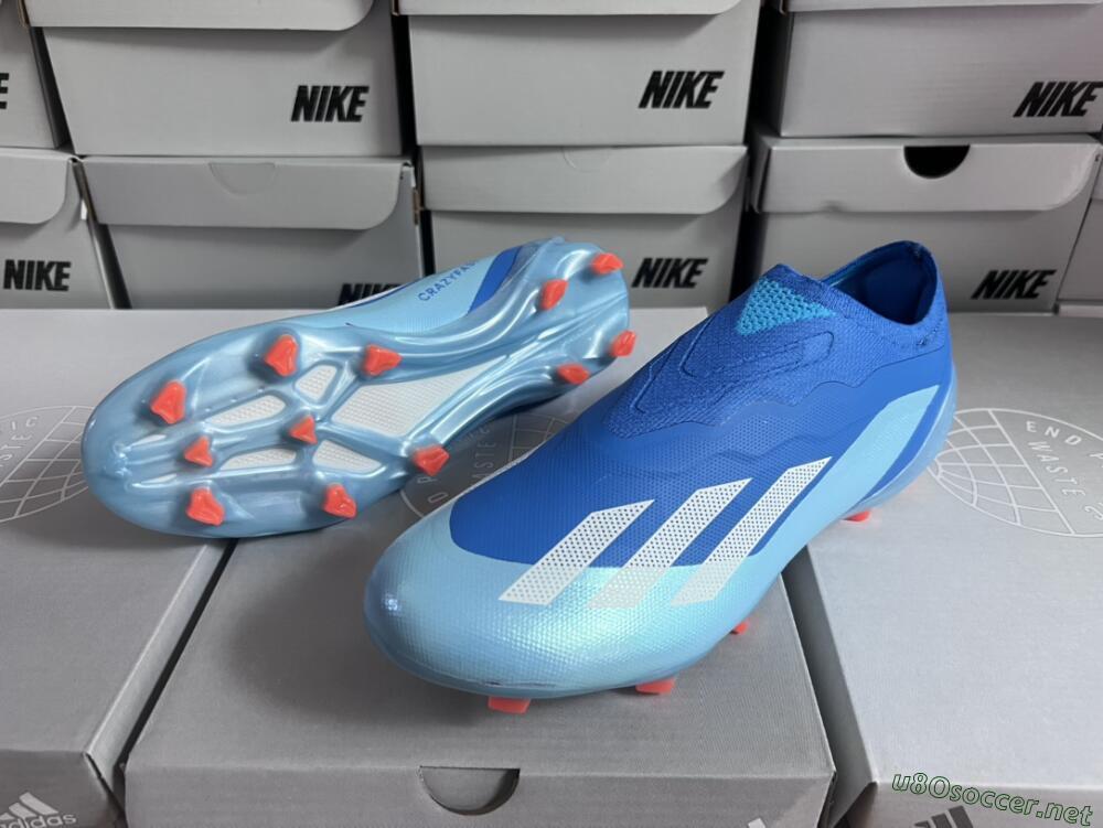 Men's Adidas X Crazyfast.1 Laceless FG Football Boots - Blue/White/Jade