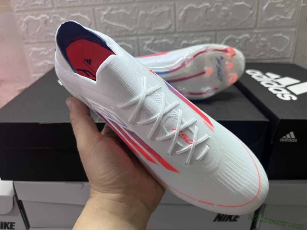 Men's Adidas F50 Adizero FG Football Boots - White/Red/Blue