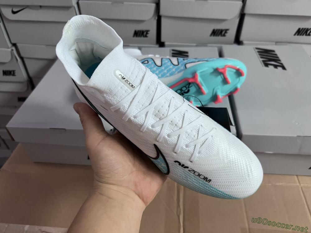 Unisex Nike Air Zoom Mercurial Superfly 9 Elite FG Football Boots - White/Blue/Black