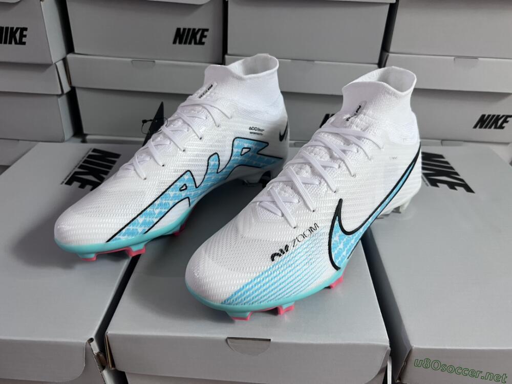 Unisex Nike Air Zoom Mercurial Superfly 9 Elite FG Football Boots - White/Blue/Black